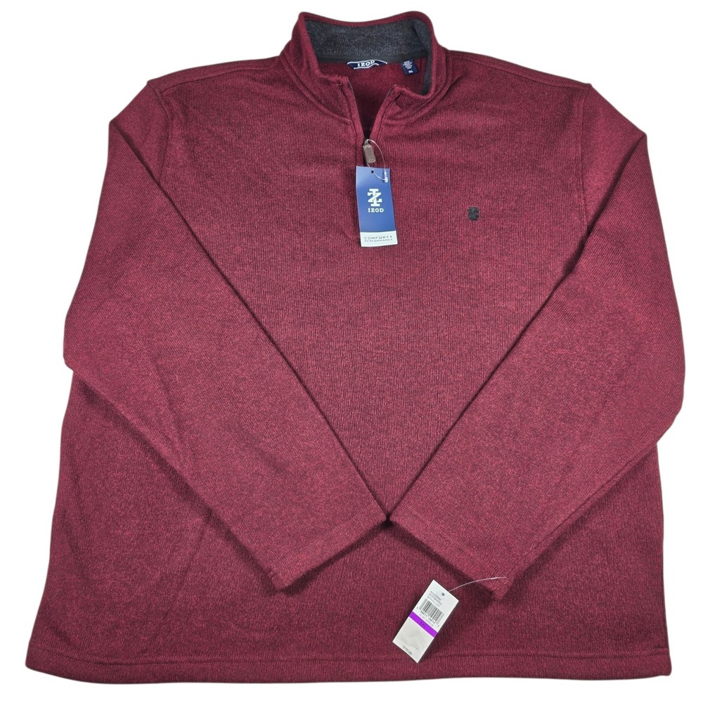 IZOD Comfort+Performance Velvet Maroon Sweater Fleece 1/4 Zip Pullover Mens XXL